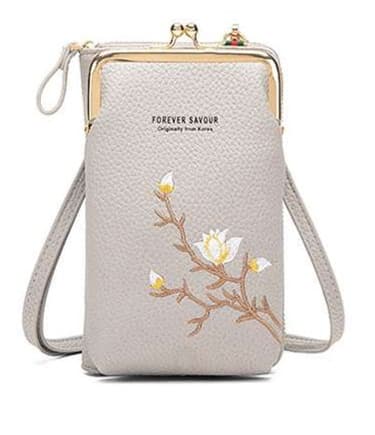 ポシェット　花刺繍入り多機能ポシェット