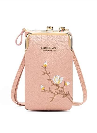 ポシェット　花刺繍入り多機能ポシェット