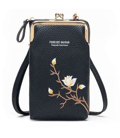 ポシェット　花刺繍入り多機能ポシェット