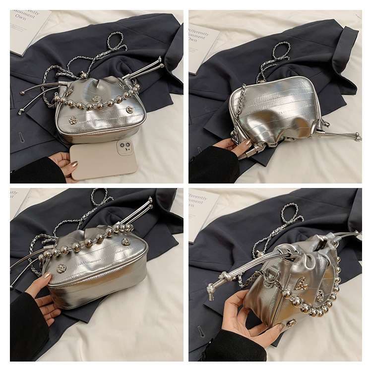 チェーンディテール巾着ポシェット