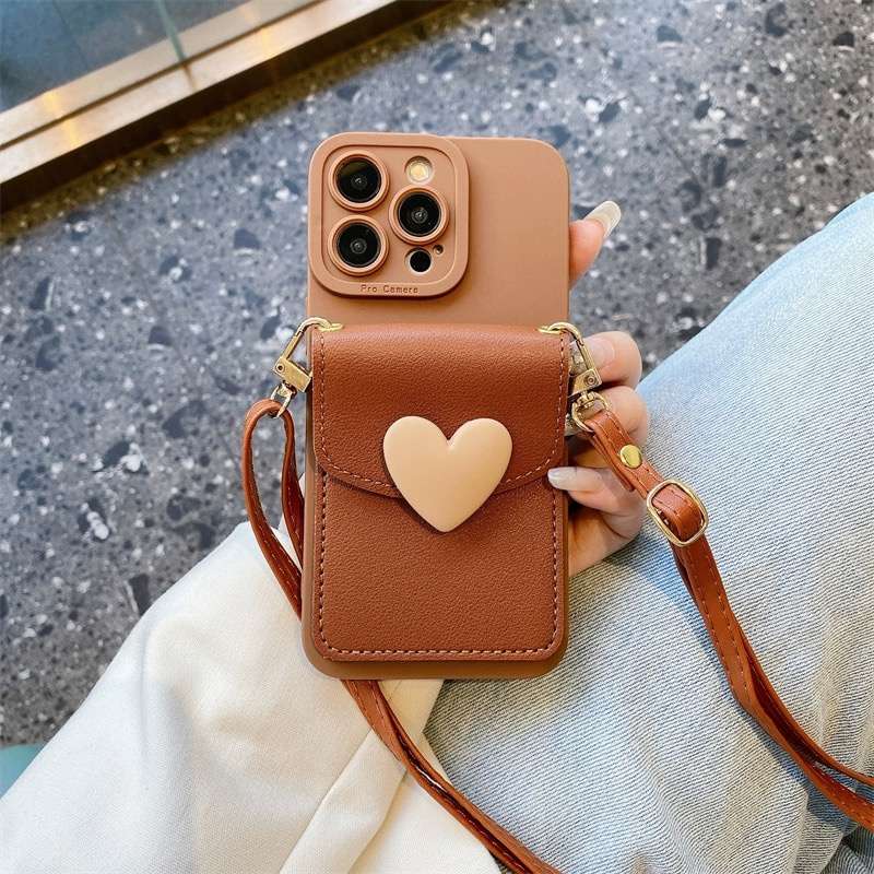 ハート飾り付きスマホポシェット