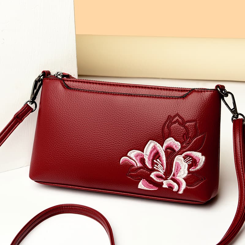 ポシェット　花柄刺繍入り多機能ショルダーポシェット