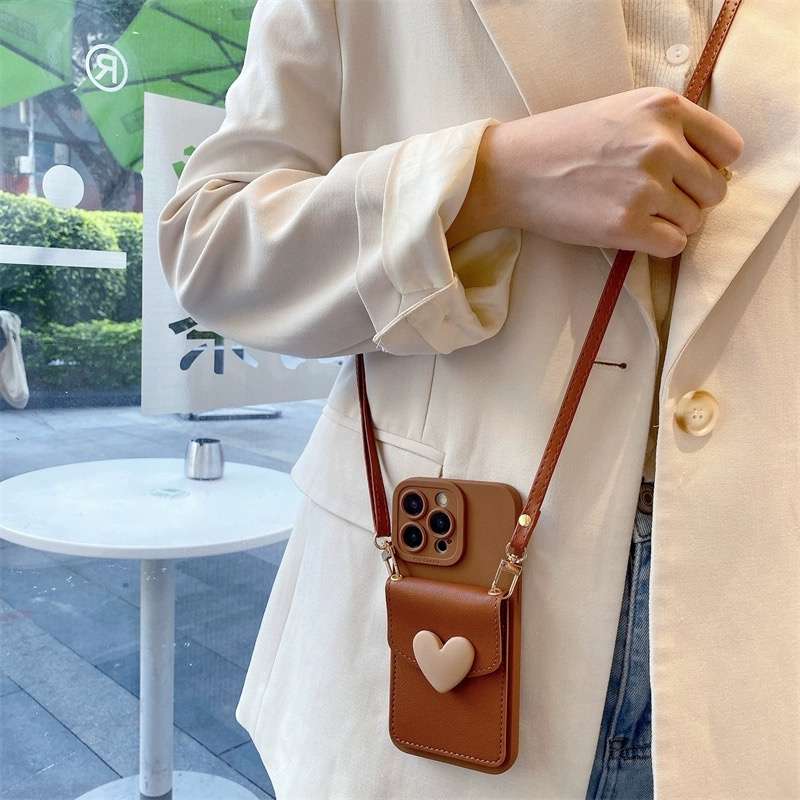 ハート飾り付きスマホポシェット