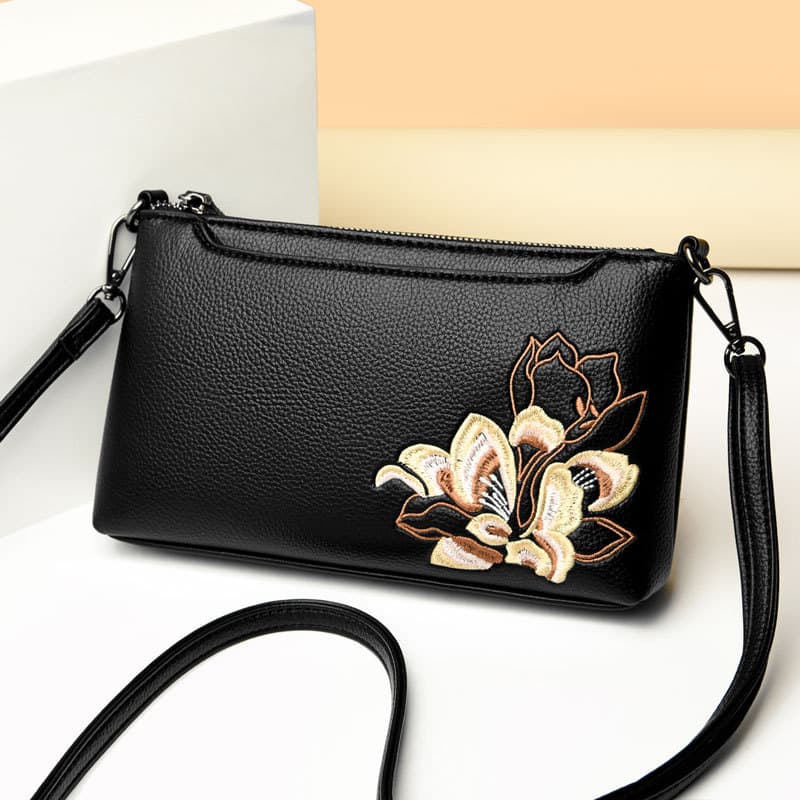 ポシェット　花柄刺繍入り多機能ショルダーポシェット